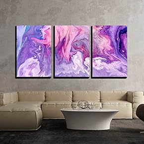 3 Piece Canvas Wall Art - Abstract Purple Paint Background. Acrylic Texture with Marble Pattern - Modern Home Art Stretched and Framed Ready to Hang - 16"x24"x3 Panels