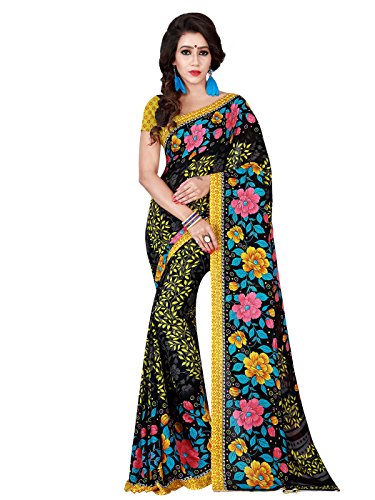 Shonaya Women`S Fancy Multicolour Dani Georgette Printed Saree With Unstitched Blouse Piece