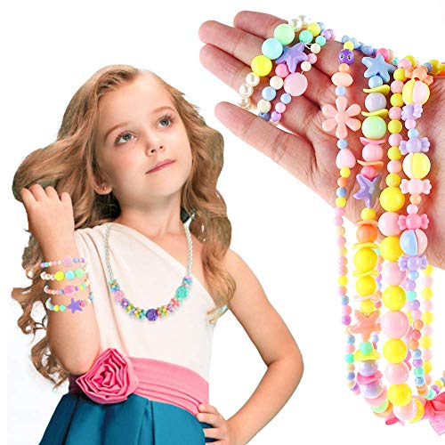 3 otters 8Sets Little Girls Necklace Bracelet, Kids Beaded Necklace