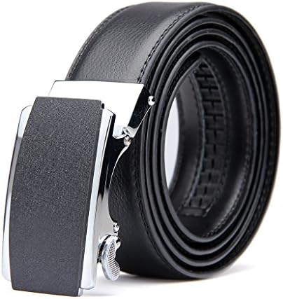 Men's Leather Belt with Automatic Solid Buckle -Scratch resistant - Ratchet Dress Belt With a Gift Box by Pazzi PIZIO (Waist 26"-35", Black - Style 11)
