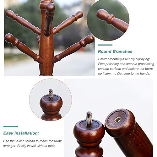 Vlush Free Standing Coat Rack, Wooden Coat Hat Tree Coat Hanger Holder