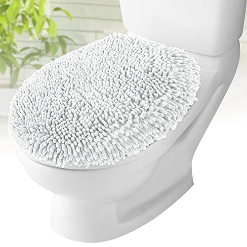 MAYSHINE Plush Shaggy Standard Toilet Seat Lid Cover (White) Fuzzy