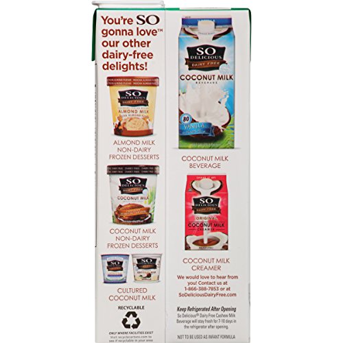 So Delicious Dairy Free Cashewmilk Beverage Unsweetened 32 oz (Pack of 6), Dairy Soy Coconut and Almond Alternative Unsweetened Milk Drink, Shelf-Stable Aseptic Packaging