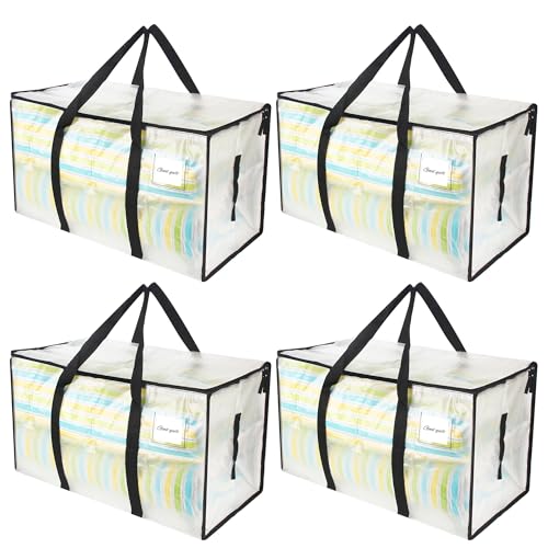 4 Pieces Large Storage Bag, 90L Clothing Storage Bag, Waterproof, Heavy Duty and Extra Large, Garment Bag with Handle for Storing and Organizing Clothes