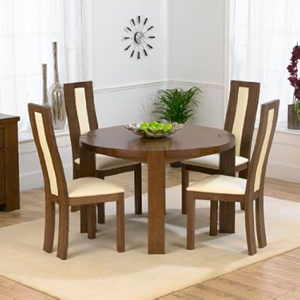 Daniela 120cm Dark Oak Round Dining Table 4 Dark Havana Chairs Amazon Co Uk Kitchen Home