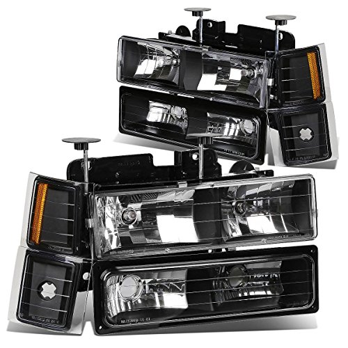 For Chevy C10 C/K-Series GMT400 Facelifted 8-PC Black Housing Amber Lens Headlight+Bumper+Corner Lights Kit