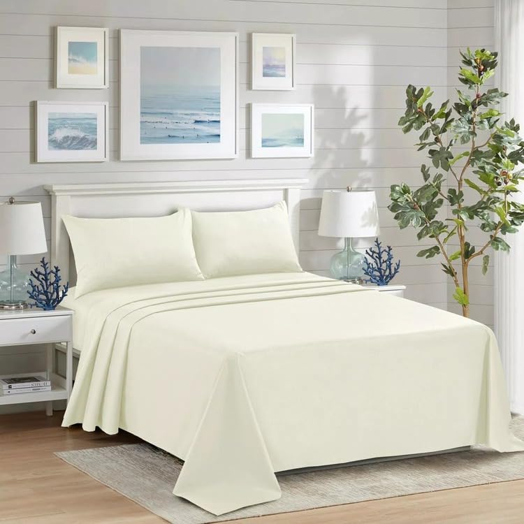 ZIMEL HOMES Non Iron Soft Poly-Cotton Plain Dyed Flat Bed Sheet Single, Double, King Available in 20 Modern Colors (Cream, Single) — image 1