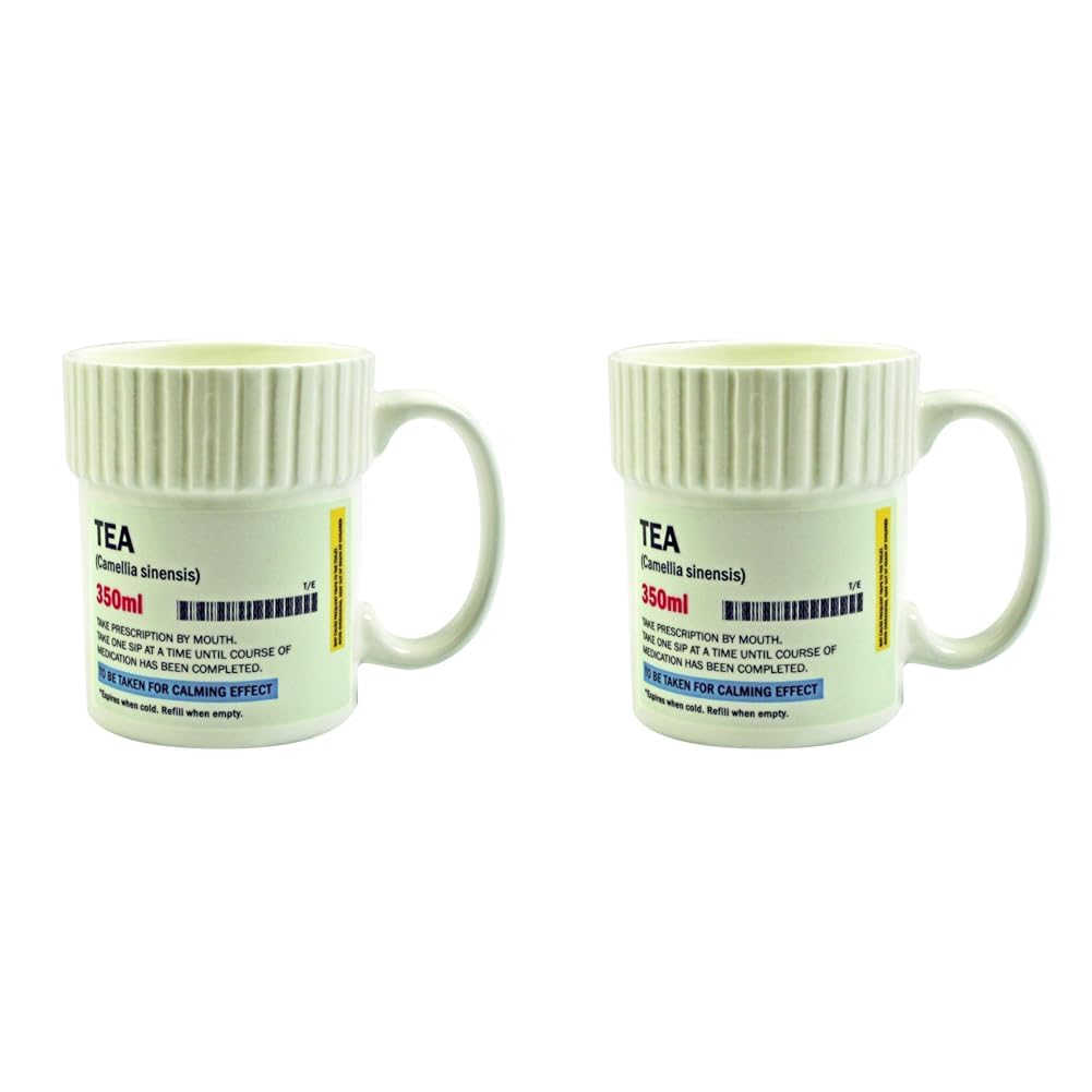 Gift Republic GR330037 "Tea" Pill Pot Mug, White and Black, 350 ml (Pack of 2)
