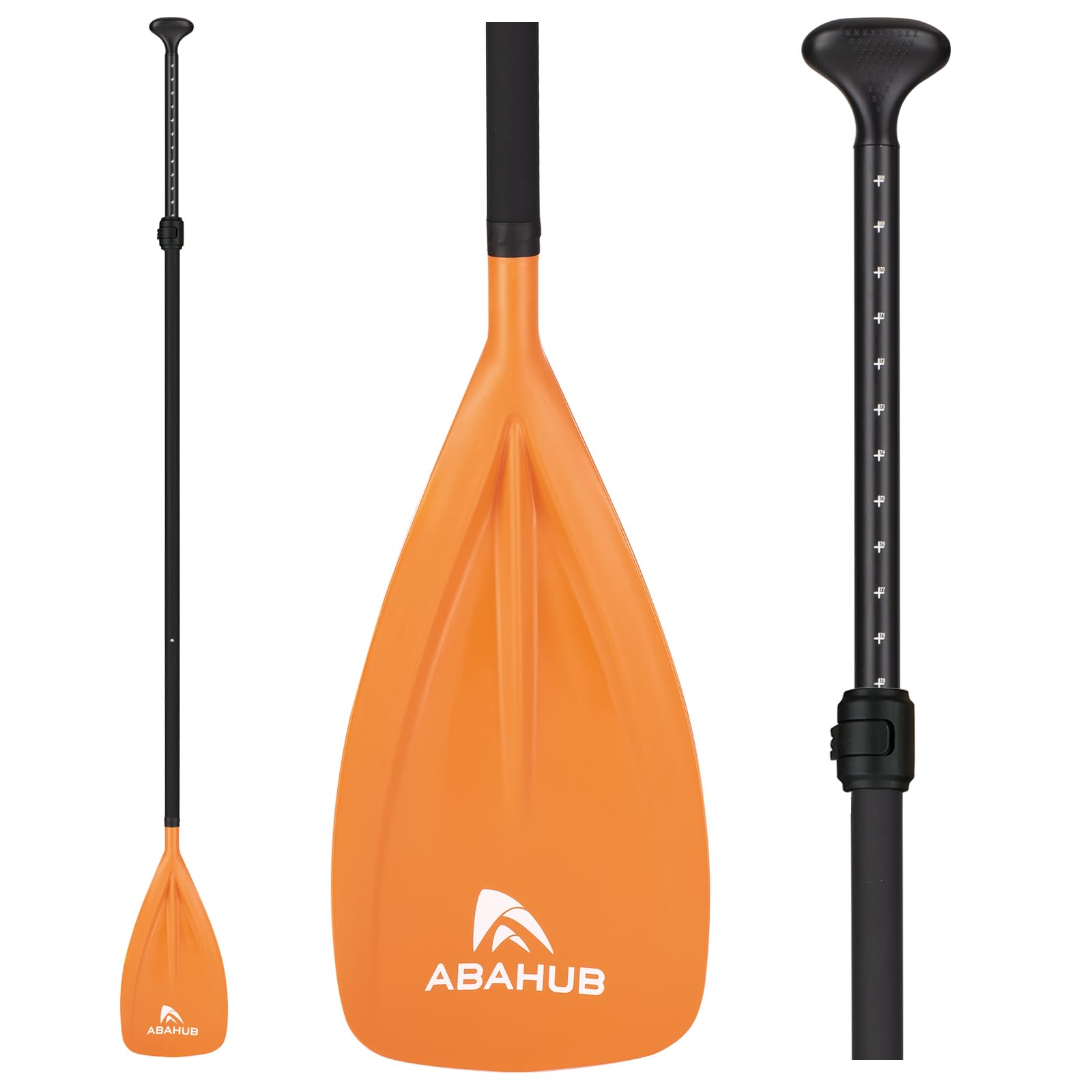 Abahub SUP Paddles - 3 Piece Adjustable Stand up Paddle - Lightweight Oar for Paddleboard, Adjustable Aluminum Alloy PU Coated Shaft 68" - 84", Orange Plastic Nylon Blade