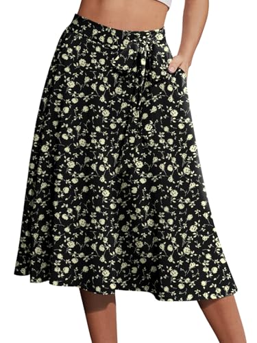 Yincro Womens A-line Midi Skirt Pockets