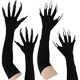 NAIHOD 2 Pairs Dress Up Paw Gloves - Black Cat Claws Attached Nail Gloves Halloween Costume Props