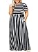 Nemidor Women Short Sleeve Loose Plain Casual Plus Size Long Maxi Dress with Pockets (Black Stripe, 22W)