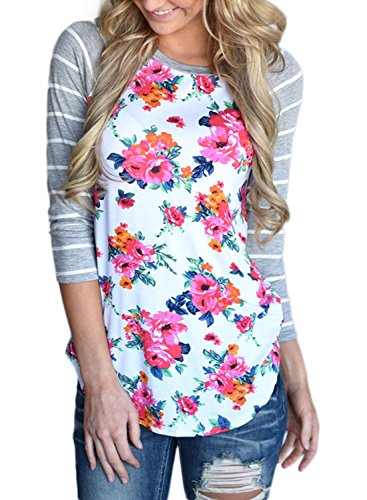 Bdcoco women s striped 3/4 sleeve floral print t-shirts…
