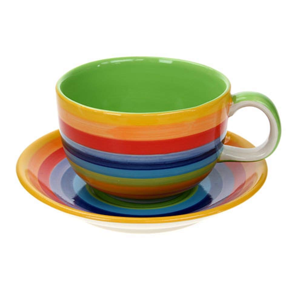 Windhorse Rainbow Striped Coffee Cup & Saucer - Extra Large (US Pint) (1 Piece)