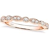 EAMTI 925 Sterling Silver Wedding Band for Women Cubic Zirconia Marquise & Round Milgrain Half Eternity Stackable Ring Size 5-10
