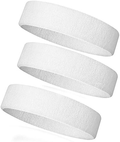 Cotton Sports Headbands, MoYag Sweatband Headband Perfect for Basketball, Running, Football, Tennis-3PCS Terry Cloth Athletic Sweatbands Fits to Men and Women (White)