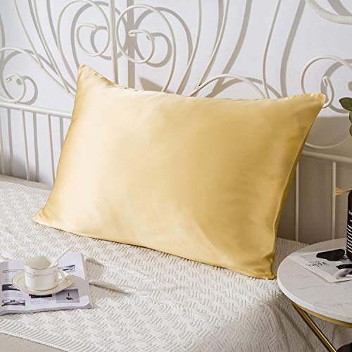 SLPBABY 100% Natural Pure Silk Pillowcase for Hair and Skin, Both Side 19 Momme Silk, Luxury Smooth Satin Pillowcase Cover with Hidden Zipper (Standard(20''x26''), Gold) - Thumbnail 6