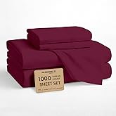 SGI bedding 1000 Thread Count Sheet Set Queen - 100% Egyptian Cotton Sheets – 16" Luxury Deep Pocket Bedding - Soft, Breathable & Premium - Hotel Sheets -Burgundy