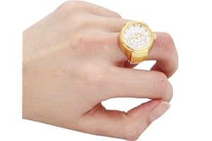 Finger Ring Watch, Rose Flower Quartz Finger Watches, Stainless Steel Spinner Rings for Women & Men, Fidget Stress Relieving 