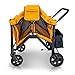 WONDERFOLD W4 Original Quad Stroller Wagon (4 Seater) - Collapsible Wagon Stroller with Seats with 5-Point Harnesses, Easy Access Zipper Door, and Removable Sun Canopy, Orange