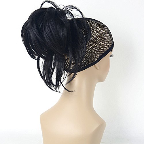 Lydell Adjustable Messy Style Ponytail Hair Extension Synthetic Hair-Piece with Jaw Claw Amzing Shape For You (1# Black)