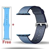 INTENY Woven Nylon Strap Buckle Replacement Wrist Bracelet with Silicone Band for Apple Watch Band Series 1 Series 2 42mm-Navy&Tahoe Blue