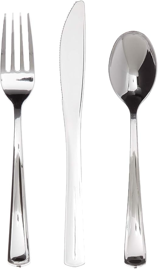 Fineline settings Disposable Plastic Cutlery Set Silver Silver