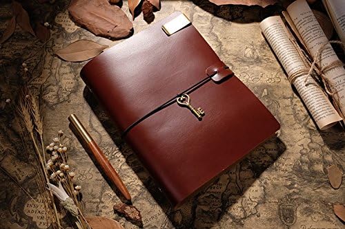 Handmade Vintage Genuine Leather 6-Hole Ring Binding Traveler Journal Note Book with Accessories Pack, Can Be Customized With Lettering (Bright Coffee, A5)