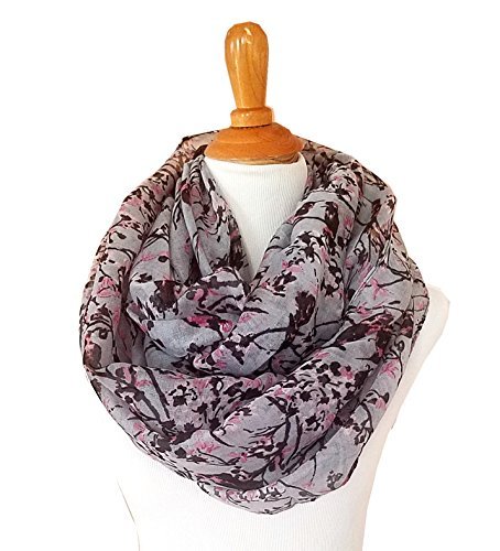 SCARF_TRADINGINCÂ® Floral Butterfly Bird Dragonfly Light Weight X-large Infinity Scarf (Bird & Floral Grey)