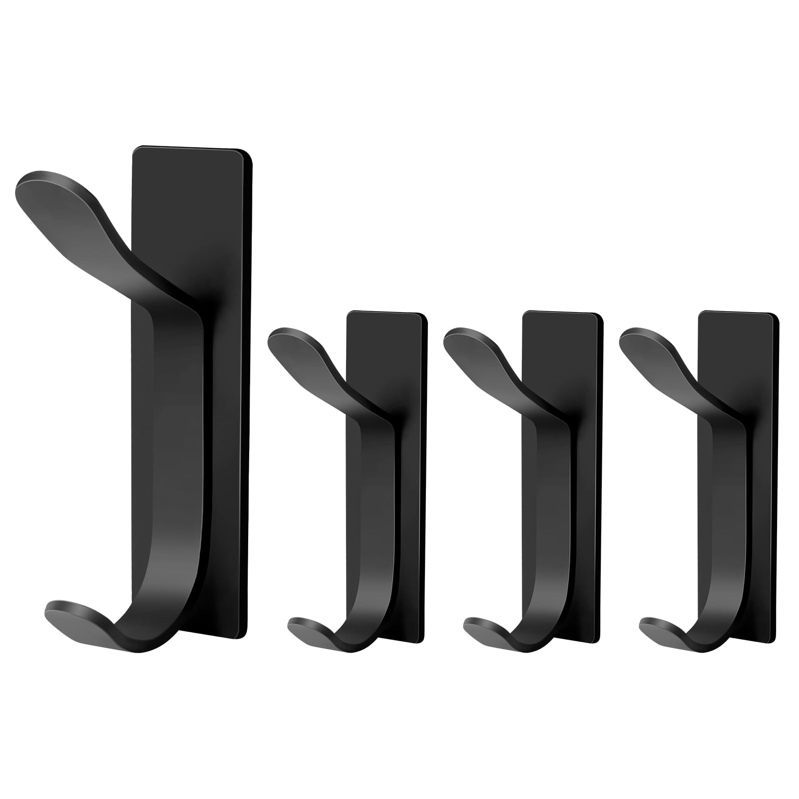 AiQInu 4 Pieces Wall Sticker Hooks, Bathrobe Holder, Stainless Steel Coat Hook for Kitchen and Bathroom, Black