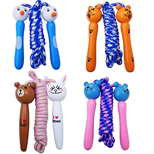 m-jump 4 pcs Lovely Animals Design Fitness Jump Ropes for Kids, Wooden Handles, Cartoon Pattern, Outdoor Fun Activity, Great Party Favor, Exercise Activity for Kids, 80 inch.4 Pack