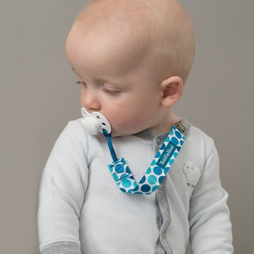 BooginHead Baby Newborn PaciGrip Pacifier Clip, Holder, Toy, Teether, Soothie, Universal Loop, Girl, Boy, Sea Breeze, Polka Dots, Blue, Teal