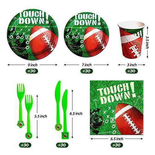 kortes Touchdown Football Themed Party Supplies - 30 Servings - 60 Plates, 30 Napkins, 30 Cups, 30 Knifes, 30 Forks, 2 Table Covers- Perfect for Super Bowl and Football Theme Parties