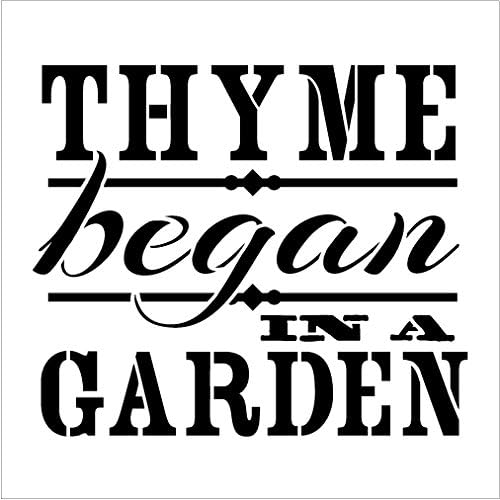 Thyme Began In A Garden Stencil by StudioR12 | Vintage Herb Word Art - Small 7 x 7-inch Reusable Mylar Template | Painting, Chalk, Mixed Media | Use for Journaling, DIY Home Decor - STCL416