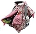 Dear Baby Gear Baby Car Seat Canopy Cover, Vintage Floral Pink on White, Pink Minky