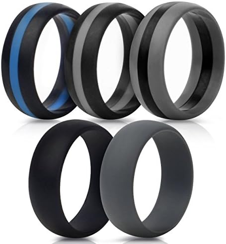 Silicone Wedding Ring, Jautenier Silicone Wedding Band 5 Pack for Men and Women Esigned for Comfort, Fitness, Exercise, Weight Lifting/Training, Running, Rubber Rings Band