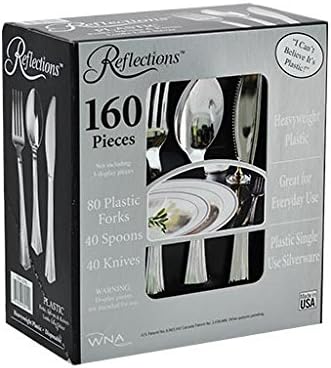 480 Pieces Reflections Heavyweight Plastic Silverware - Forks, Spoons, Knives (Pack of 3 x 160)