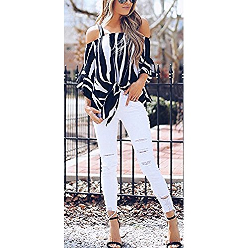 Off Shoulder Shirt for Women,SMALLE◕‿◕ 2019 Summer Women's Simple Tie Knot Casual Sling Off Shoulder Shirt Dark Blue