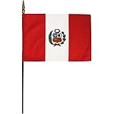 Peru 8 in x 12 in World Flag on 20 inch Black Wooden Stick