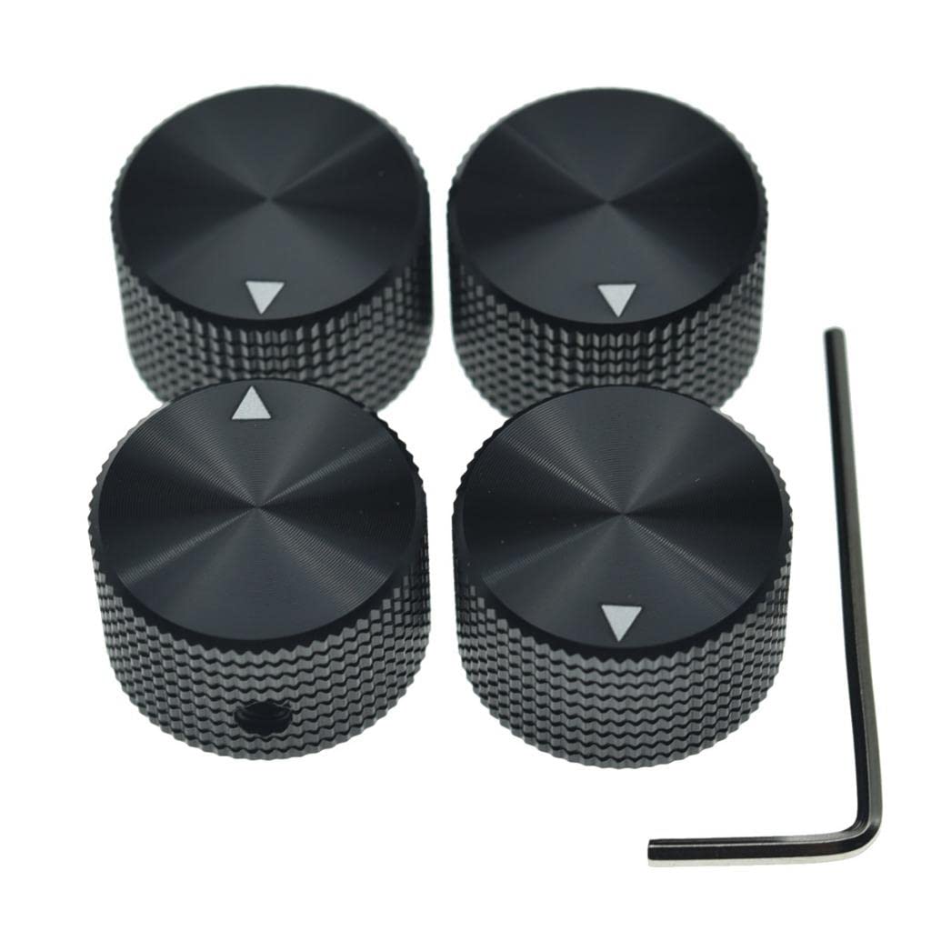 Dopro 4pcs 25 * 15.5mm Aluminium Potentiometer Knobs 1/4"(6.35mm) Universal Metal Pot Control Knobs with Indicator & Set Screw for Guitar/Bass/Efffect