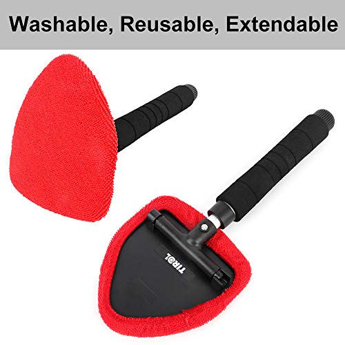 Glumes Auto Glass Cleaner Wiper Keeps Cars Vehicles Interior Exterior Windshields Windows Clean, With 2 Pads Washer Towel and 1 Spray Bottle (Red)