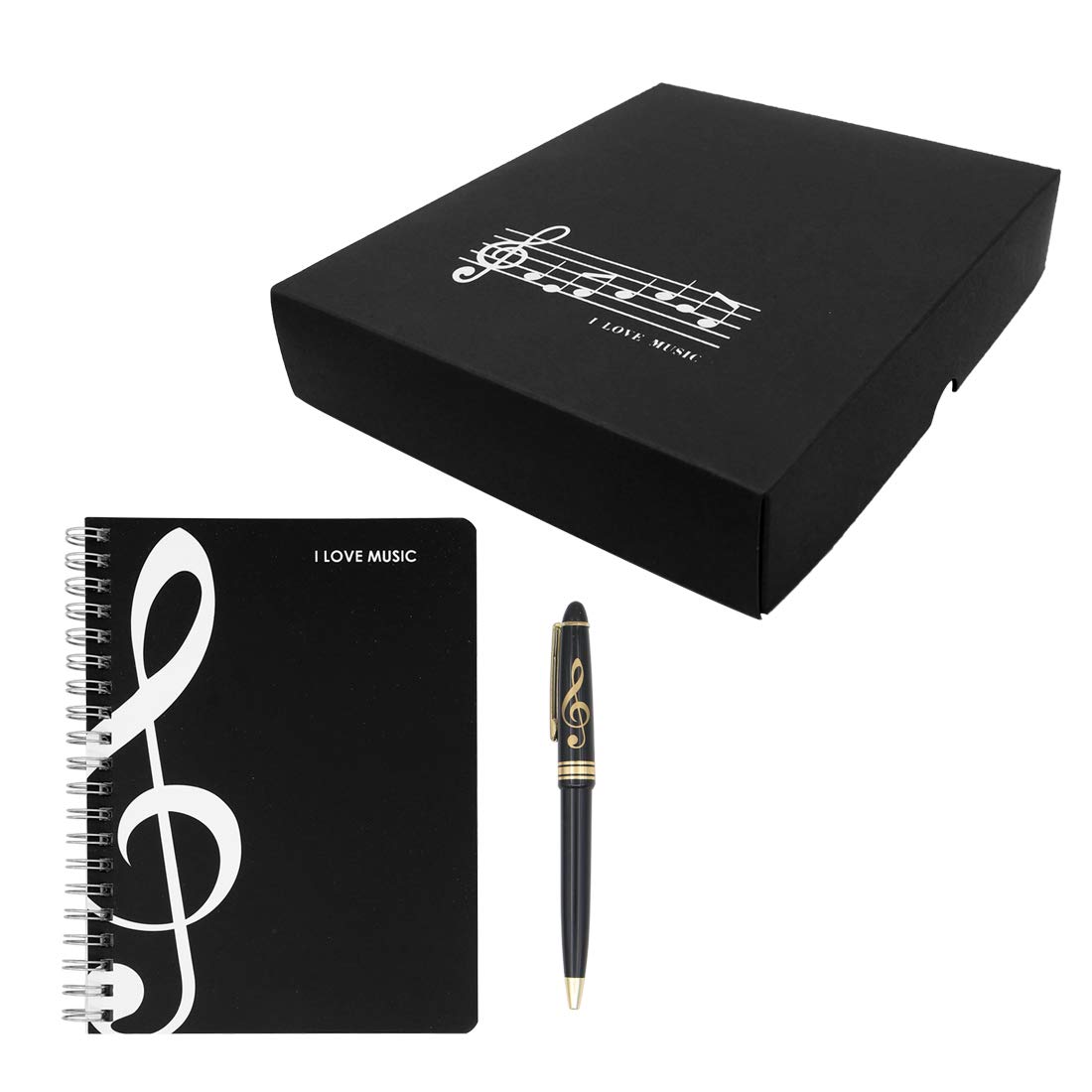 Adorable Black Piano Melody Theme Stationery Gift Set, 1 Music Notebook with 1 Treble Clef Pattern Ballpoint Pen (Music Note Style)
