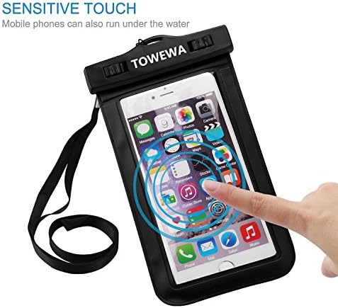 TOWEWA Universal Waterproof Case, Cellphone Dry Bag with Armband Neck Strap for iPhone7, 6s, 6, 6s Plus, SE, 5s, Samsung Note 5, S7 Edge, LG BLU Sony Huawei Motorola &amp; Other Devices up to 6", BLACK
