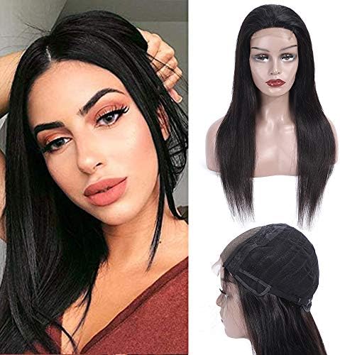 4X4 Lace Closure Wig Straight Human Hair Wigs Free Part 100% Unprocessed Brazilian Virgin Human Hair Natural Black Lace Front Wigs For Women(14")