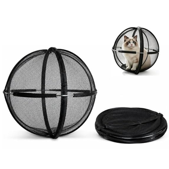 Portable Outdoor Cat Enclosure 27" Mesh Ball Cat Cage | Collapsible Breathable Pet Playpen with Zipper, Lightweight Pop-Up Sa