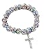 Nazareth Store Crystallized 8mm Beaded Bracelet Silver Cross Stretch Prayer Colorful Glass Beads and Miraculous Medal