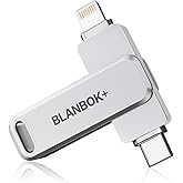 BLANBOK+ MFi Certified 256GB iPhone Photo Stick, USB Flash Drive for Photo/Video Backup, High-Speed Thumb Drive Compatible for iPhone/iPad/Android/PC (Silver)