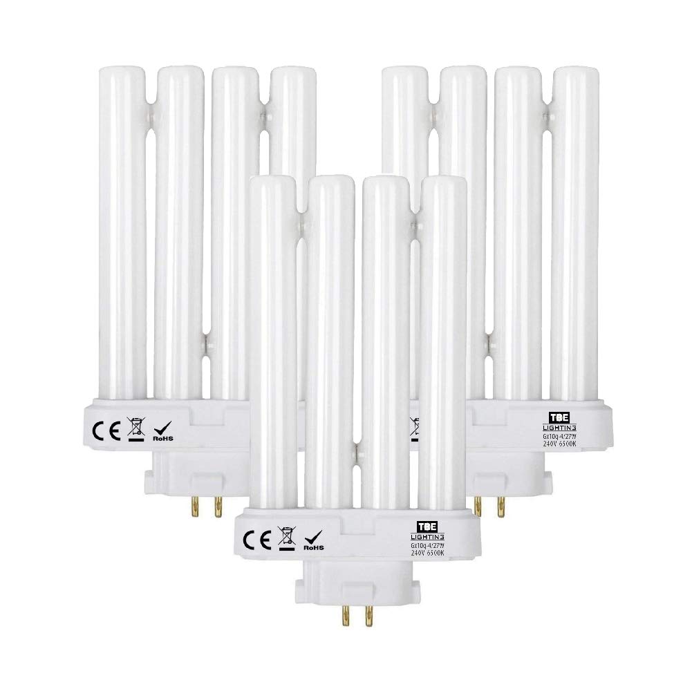 TBE LIGHTING 27w PLS 3-Pack of Energy Saving Daylight Bulbs for High Vision Reading Lamps 4-pin GX10Q-4 Quad Tube