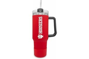 Campus Colors College & University 40 oz Travel Tumbler With Handle - Dual Option Lid With Straw - Vacuum Insulated Stainless Steel (Indiana Hoosiers - Crimson)