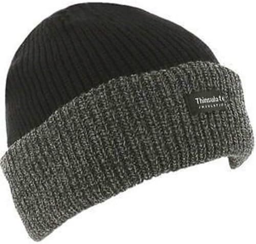 Black/Grey Unisex Knitted Hat Thinsulate Warm Winter Wooly Chunky Thermal Beanie